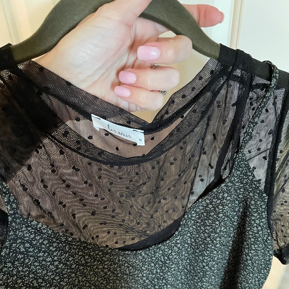 🍦SALE Floral Print Polkadot Mesh Top great under cardigan - Picture 8 of 9